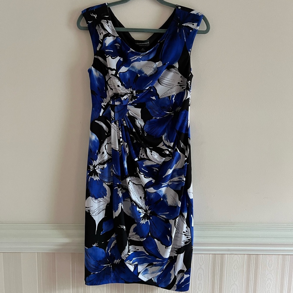 Connected Apparel Blue Floral Sheath Dress - Sleeveless